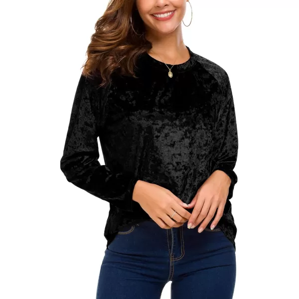 Urban CoCo Womens Vintage Velvet TShirt Casual Long Sleeve TopBlack