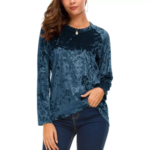 Urban CoCo Womens Vintage Velvet TShirt Casual Long Sleeve TopBlue