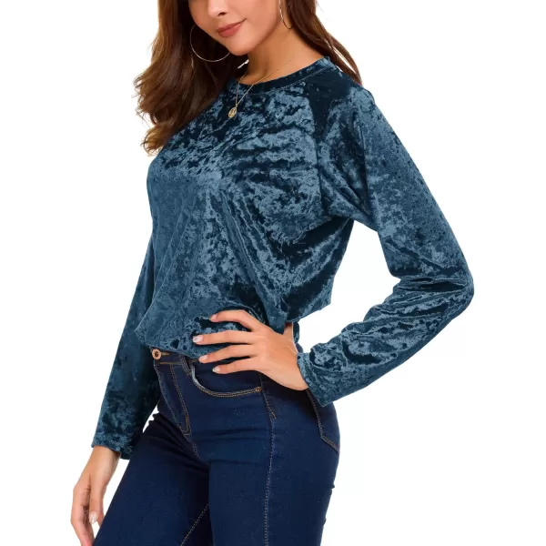 Urban CoCo Womens Vintage Velvet TShirt Casual Long Sleeve TopBlue