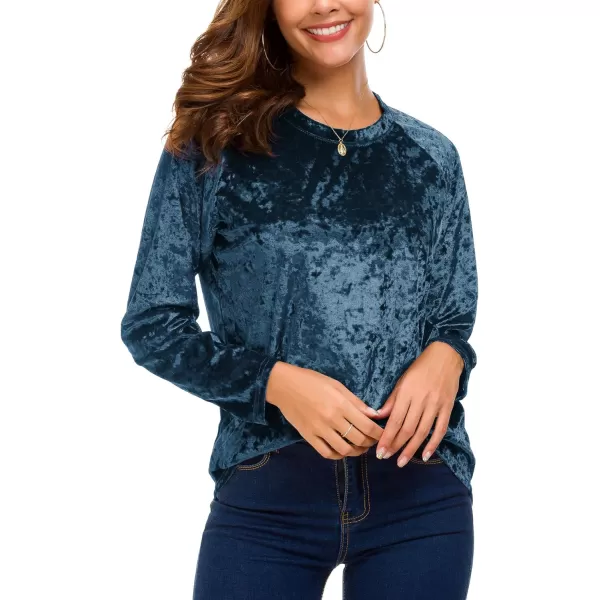 Urban CoCo Womens Vintage Velvet TShirt Casual Long Sleeve TopBlue