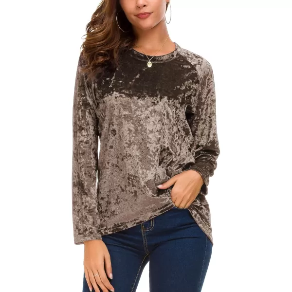 Urban CoCo Womens Vintage Velvet TShirt Casual Long Sleeve TopCoffee