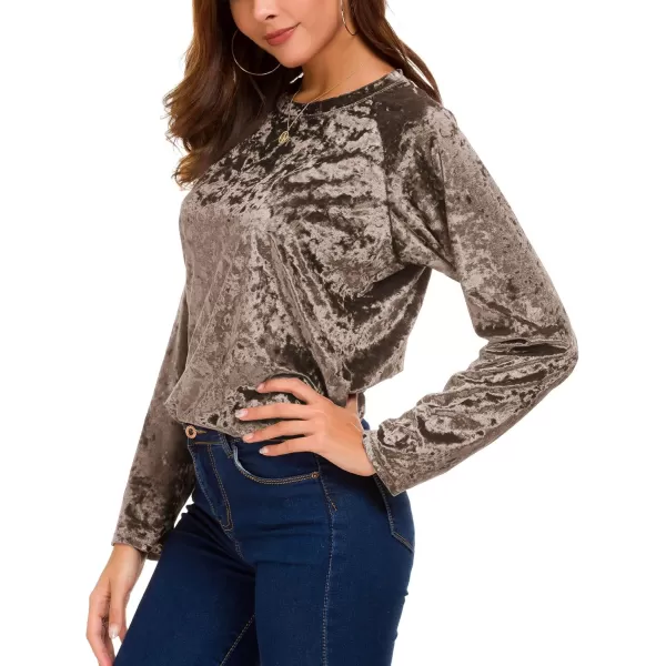 Urban CoCo Womens Vintage Velvet TShirt Casual Long Sleeve TopCoffee