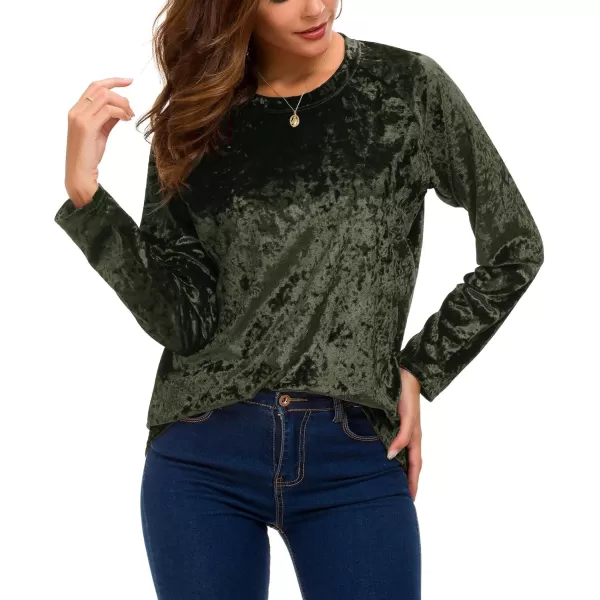 Urban CoCo Womens Vintage Velvet TShirt Casual Long Sleeve TopGreen