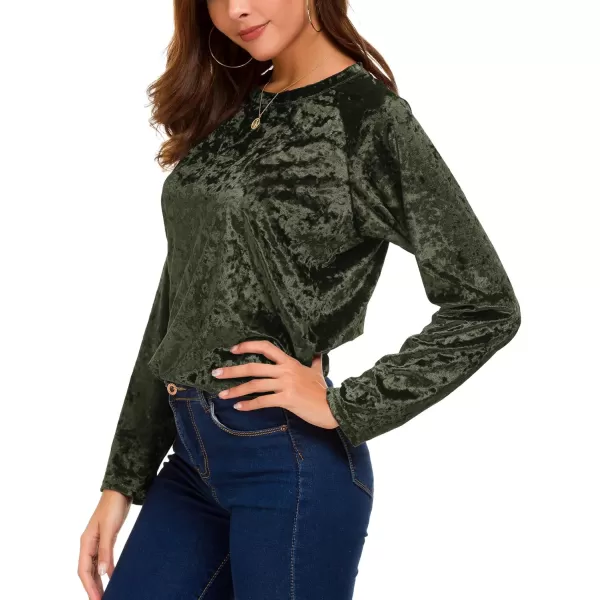 Urban CoCo Womens Vintage Velvet TShirt Casual Long Sleeve TopGreen