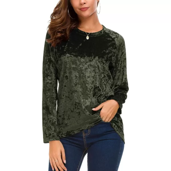 Urban CoCo Womens Vintage Velvet TShirt Casual Long Sleeve TopGreen