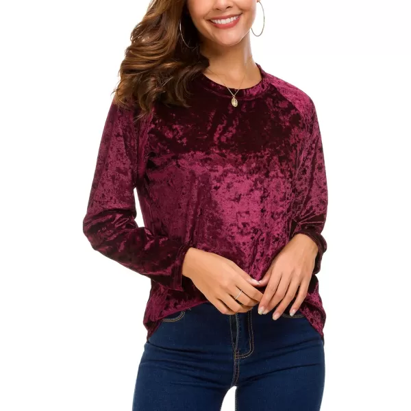 Urban CoCo Womens Vintage Velvet TShirt Casual Long Sleeve TopMaroon
