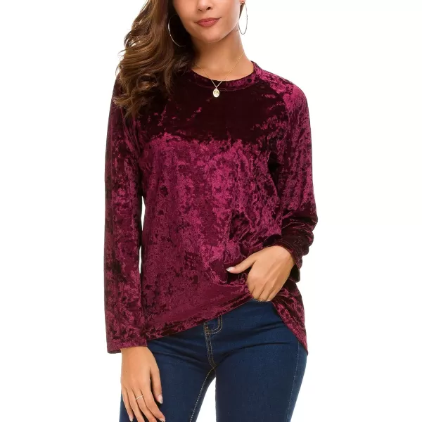 Urban CoCo Womens Vintage Velvet TShirt Casual Long Sleeve TopMaroon