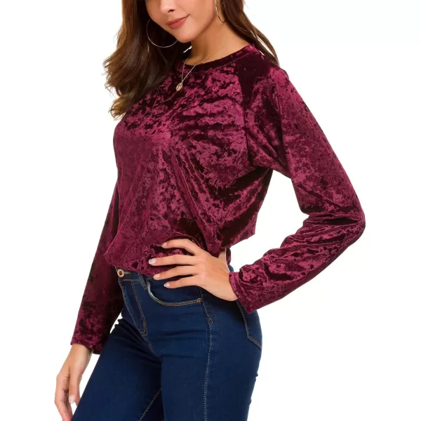 Urban CoCo Womens Vintage Velvet TShirt Casual Long Sleeve TopMaroon