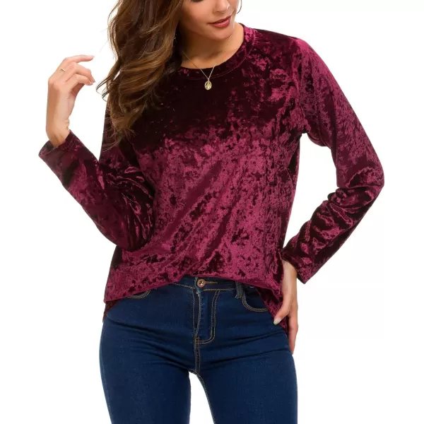 Urban CoCo Womens Vintage Velvet TShirt Casual Long Sleeve TopMaroon