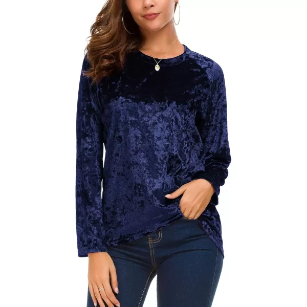 Urban CoCo Womens Vintage Velvet TShirt Casual Long Sleeve TopNavy Blue