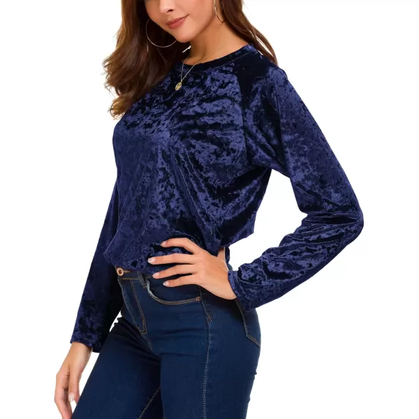 Urban CoCo Womens Vintage Velvet TShirt Casual Long Sleeve TopNavy Blue