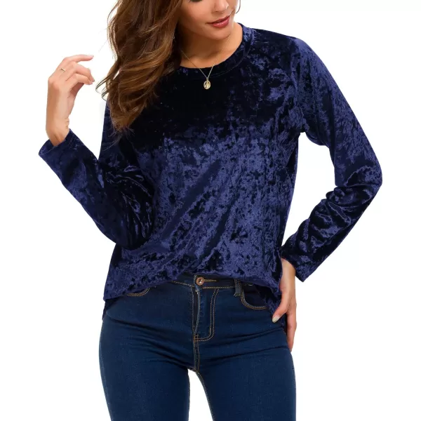 Urban CoCo Womens Vintage Velvet TShirt Casual Long Sleeve TopNavy Blue