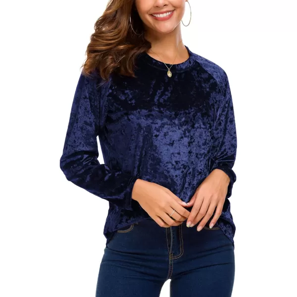 Urban CoCo Womens Vintage Velvet TShirt Casual Long Sleeve TopNavy Blue