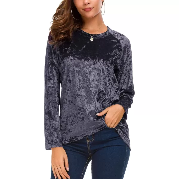 Urban CoCo Womens Vintage Velvet TShirt Casual Long Sleeve TopPurple