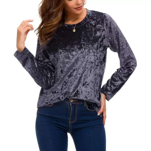 Urban CoCo Womens Vintage Velvet TShirt Casual Long Sleeve TopPurple