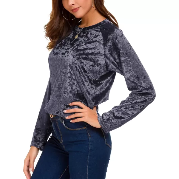 Urban CoCo Womens Vintage Velvet TShirt Casual Long Sleeve TopPurple