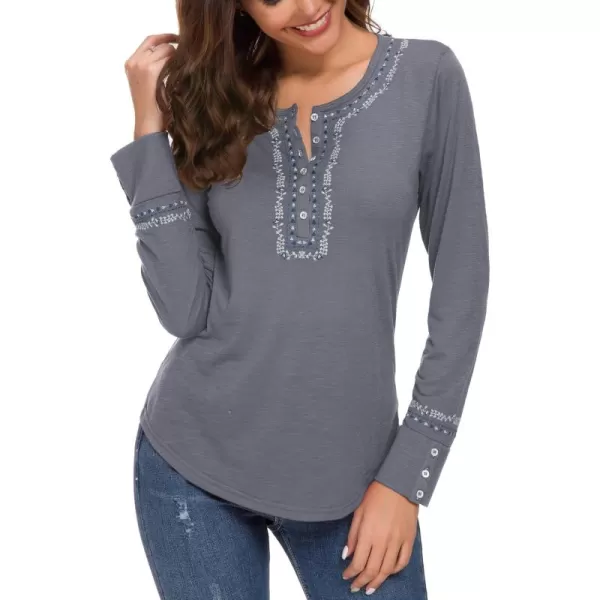 Urban CoCo Womens Long Sleeve Boho Shirt Embroidered TopDeep Grey