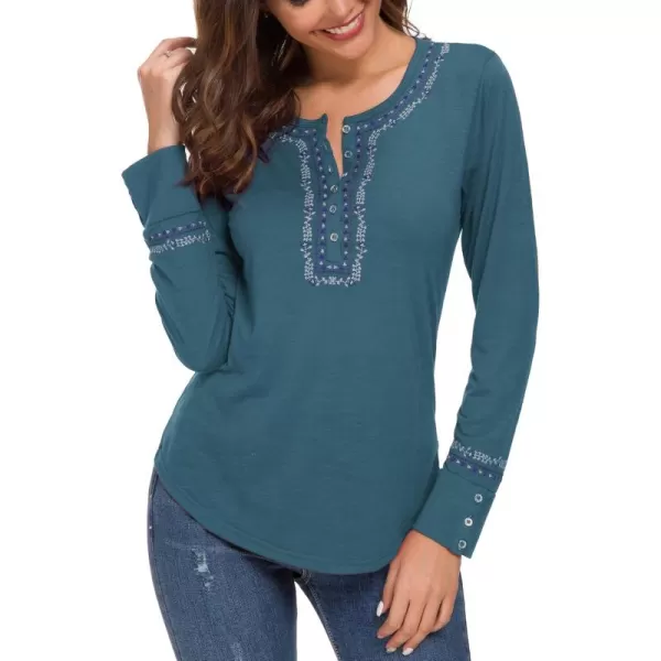 Urban CoCo Womens Long Sleeve Boho Shirt Embroidered TopInk Blue