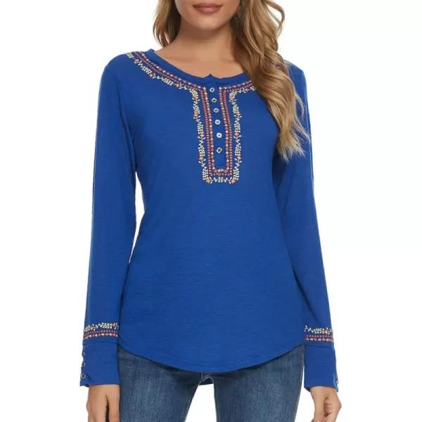 Urban CoCo Womens Long Sleeve Boho Shirt Embroidered TopRoyal Blue