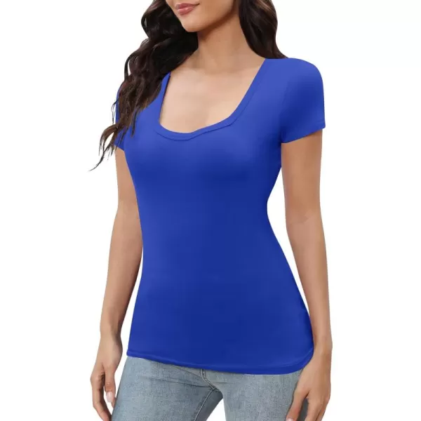 Urban CoCo Womens Short Sleeve Slim Fitted T Shirt Square Neck Stretchy Basic Tops TeeRoyal Blue