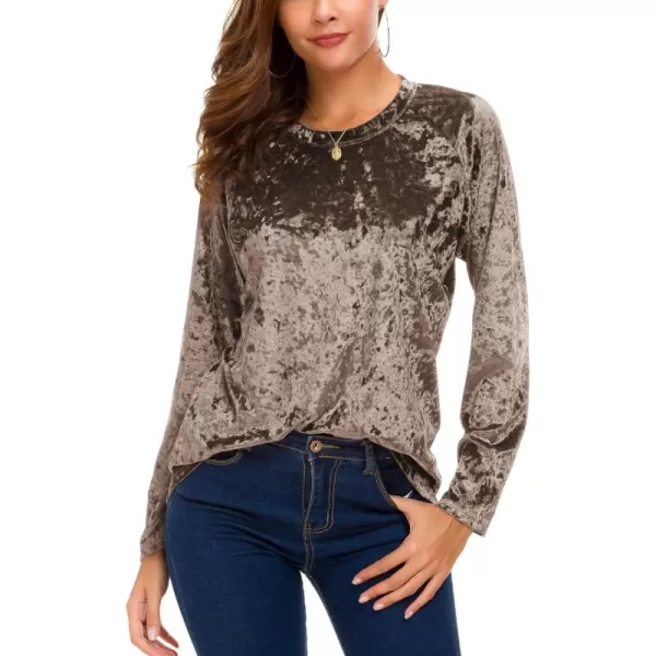 Urban CoCo Womens Vintage Velvet TShirt Casual Long Sleeve TopCoffee