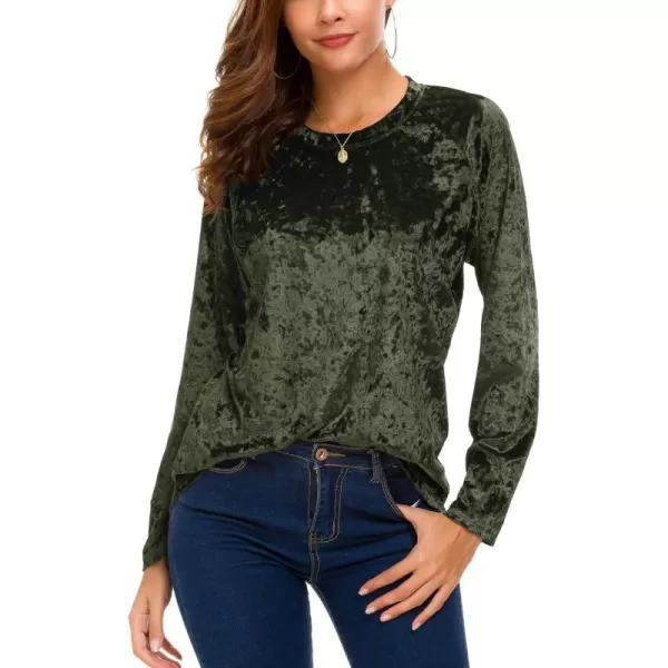 Urban CoCo Womens Vintage Velvet TShirt Casual Long Sleeve TopGreen