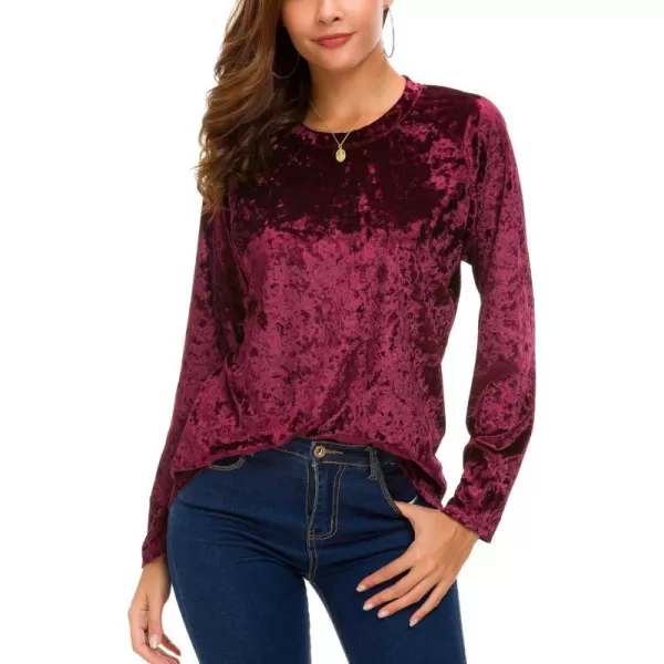 Urban CoCo Womens Vintage Velvet TShirt Casual Long Sleeve TopMaroon