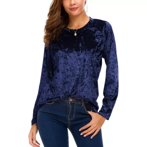 Urban CoCo Womens Vintage Velvet TShirt Casual Long Sleeve TopNavy Blue