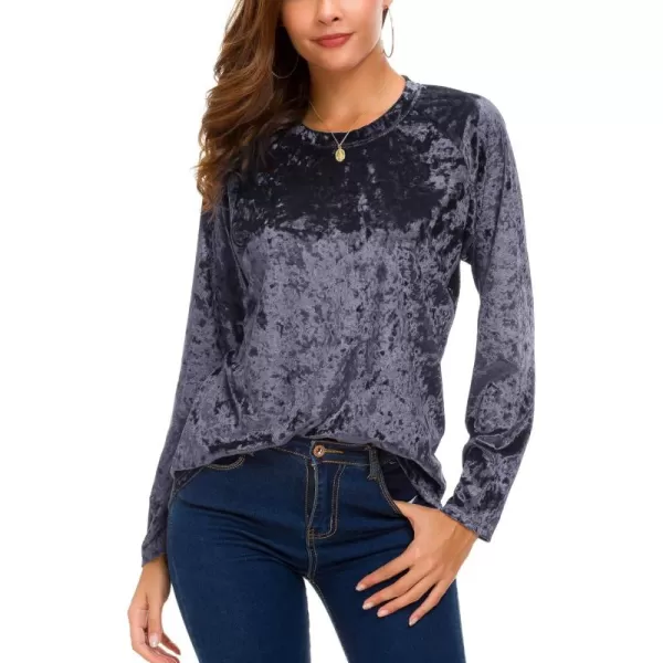 Urban CoCo Womens Vintage Velvet TShirt Casual Long Sleeve TopPurple