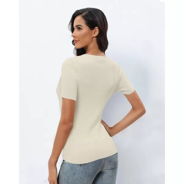 Urban CoCo Womens Short Sleeve T Shirts Summer Crewneck Tops Ribbed Knit Slim Fit Shirt Casual Basic Tees TopsApricot