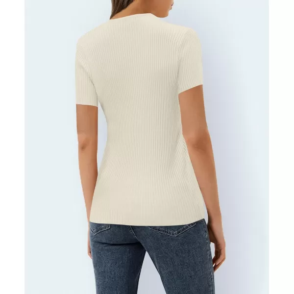 Urban CoCo Womens Short Sleeve T Shirts Summer Crewneck Tops Ribbed Knit Slim Fit Shirt Casual Basic Tees TopsApricot