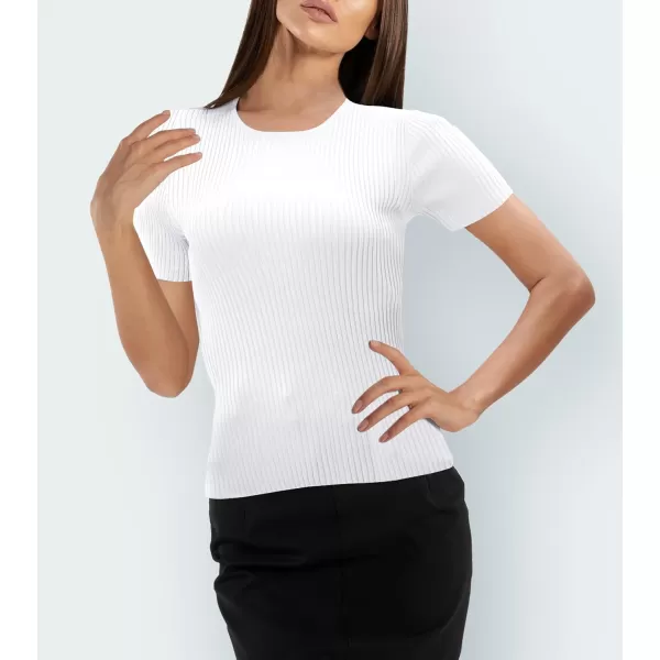 Urban CoCo Womens Short Sleeve T Shirts Summer Crewneck Tops Ribbed Knit Slim Fit Shirt Casual Basic Tees TopsWhite