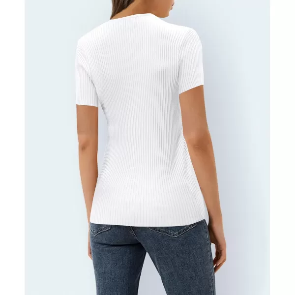 Urban CoCo Womens Short Sleeve T Shirts Summer Crewneck Tops Ribbed Knit Slim Fit Shirt Casual Basic Tees TopsWhite