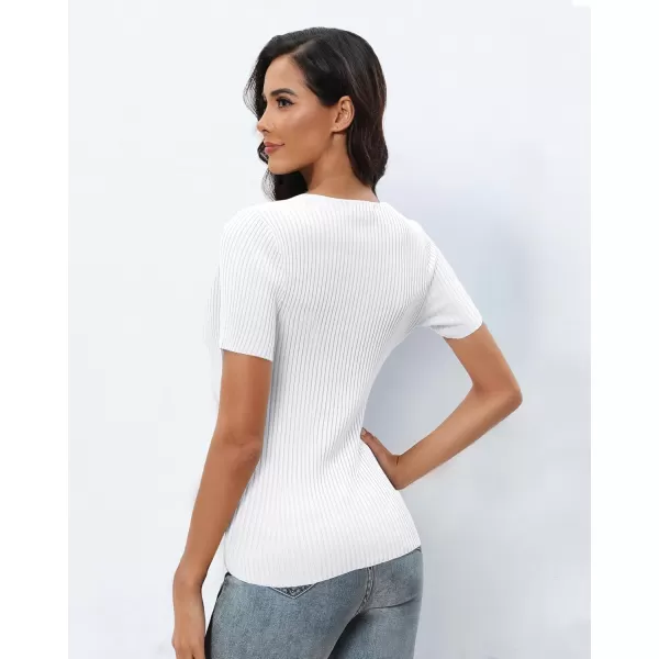 Urban CoCo Womens Short Sleeve T Shirts Summer Crewneck Tops Ribbed Knit Slim Fit Shirt Casual Basic Tees TopsWhite