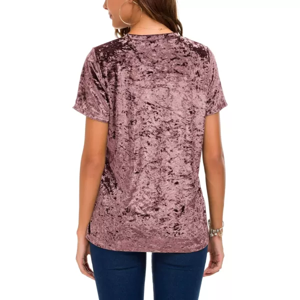 Womens Crew Neck Velvet Top Short Sleeve TShirtPink
