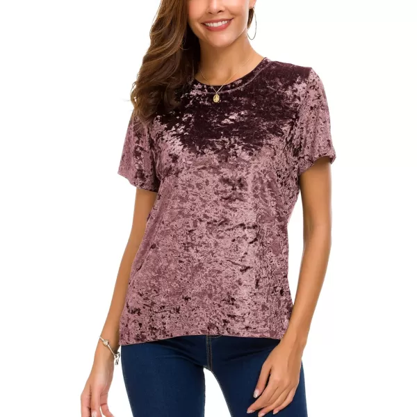 Womens Crew Neck Velvet Top Short Sleeve TShirtPink