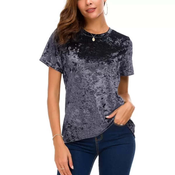 Womens Crew Neck Velvet Top Short Sleeve TShirtPurple
