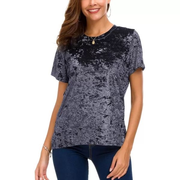 Womens Crew Neck Velvet Top Short Sleeve TShirtPurple