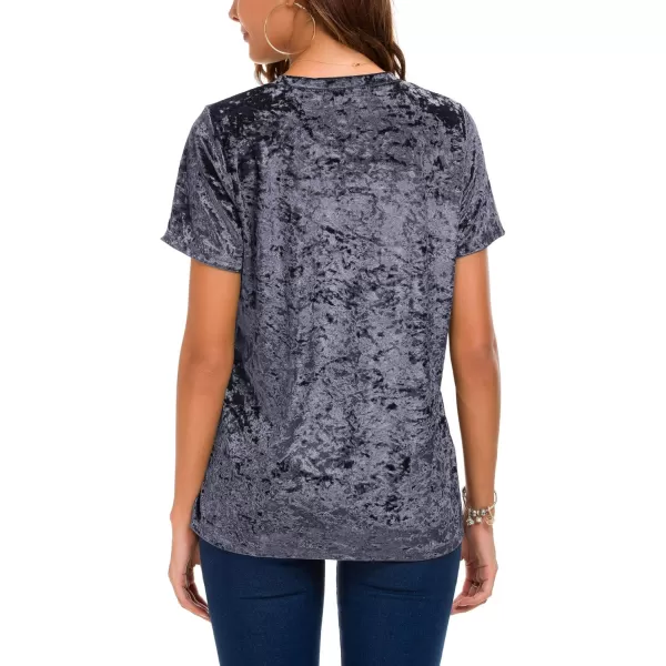 Womens Crew Neck Velvet Top Short Sleeve TShirtPurple