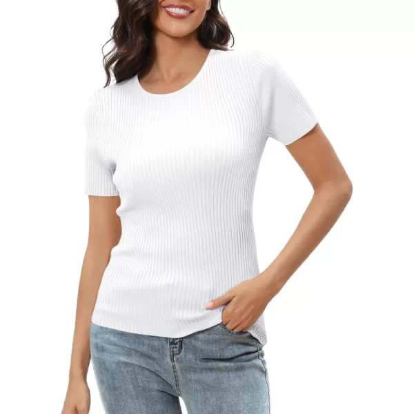Urban CoCo Womens Short Sleeve T Shirts Summer Crewneck Tops Ribbed Knit Slim Fit Shirt Casual Basic Tees TopsWhite