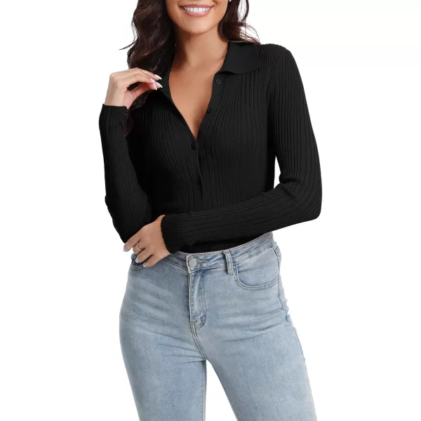 Urban CoCo 2024 Womens Knit Cardigan Sweaters Lightweight Long Sleeve Button Down Knitted ShirtsBlack