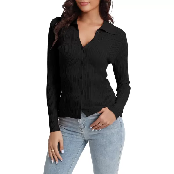 Urban CoCo 2024 Womens Knit Cardigan Sweaters Lightweight Long Sleeve Button Down Knitted ShirtsBlack