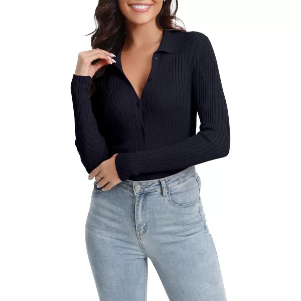 Urban CoCo 2024 Womens Knit Cardigan Sweaters Lightweight Long Sleeve Button Down Knitted ShirtsNavy Blue