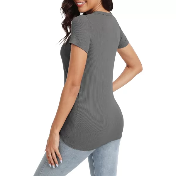Urban CoCo Womens Crewneck Short Sleeve Slim Fit TShirt Summer Casual Ribbed Basic Tee TopsDeep Grey