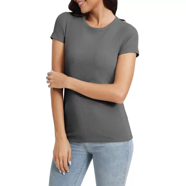 Urban CoCo Womens Crewneck Short Sleeve Slim Fit TShirt Summer Casual Ribbed Basic Tee TopsDeep Grey