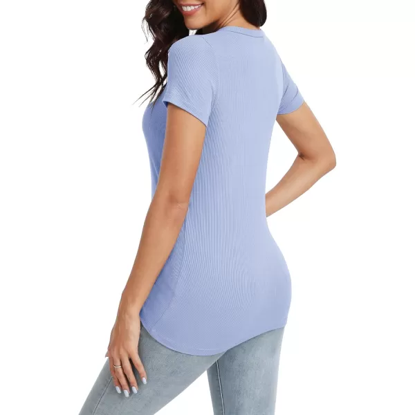 Urban CoCo Womens Crewneck Short Sleeve Slim Fit TShirt Summer Casual Ribbed Basic Tee TopsLight Blue