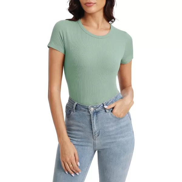 Urban CoCo Womens Crewneck Short Sleeve Slim Fit TShirt Summer Casual Ribbed Basic Tee TopsLight Green