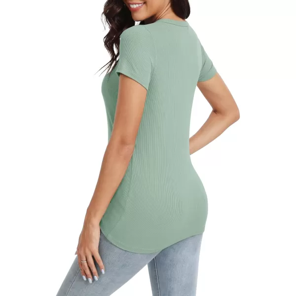 Urban CoCo Womens Crewneck Short Sleeve Slim Fit TShirt Summer Casual Ribbed Basic Tee TopsLight Green