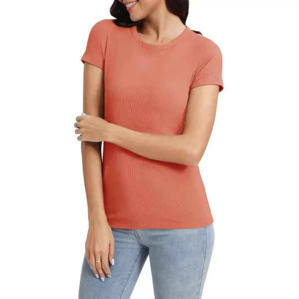 Urban CoCo Womens Crewneck Short Sleeve Slim Fit TShirt Summer Casual Ribbed Basic Tee TopsRust