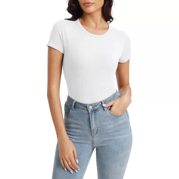 Urban CoCo Womens Crewneck Short Sleeve Slim Fit TShirt Summer Casual Ribbed Basic Tee TopsWhite